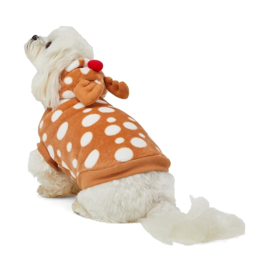 Pets at Home Christmas Reindeer Dog Hoodie Brown