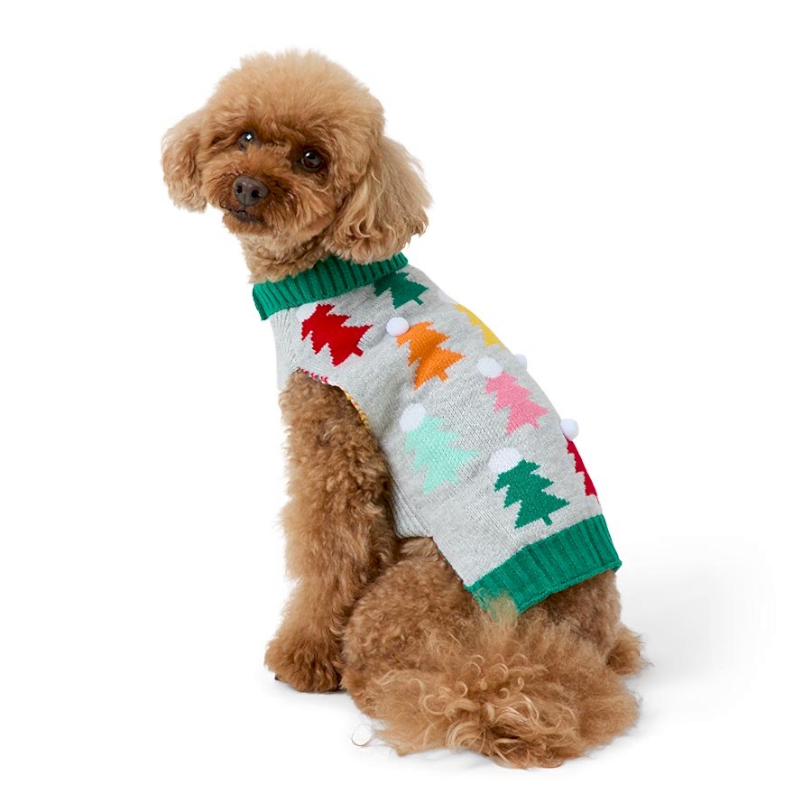 Pets at Home Christmas Whimsical Tree Pom Pom Dog Jumper Multi Coloured