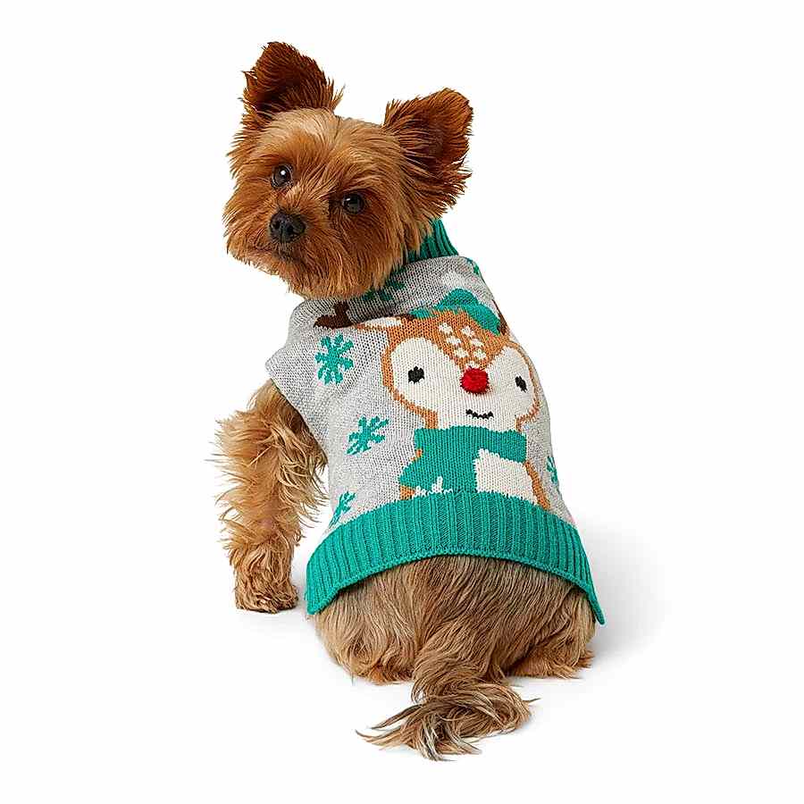 Pets at Home Christmas Rudolph Pom Pom Dog Jumper Green