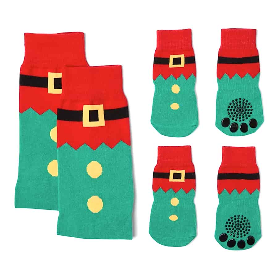 Pets at Home Christmas Elf Pawent & Pet Sock Set Green