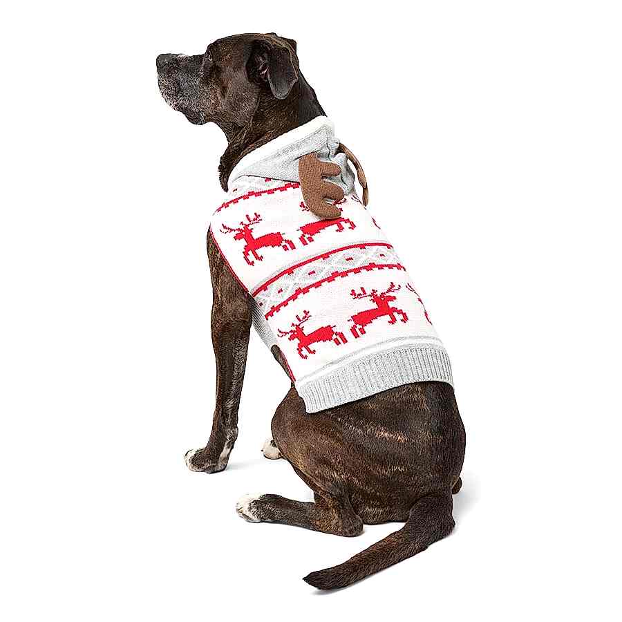 Pets at Home Christmas Reindeer Fairisle Knitted Dog Hoodie Grey