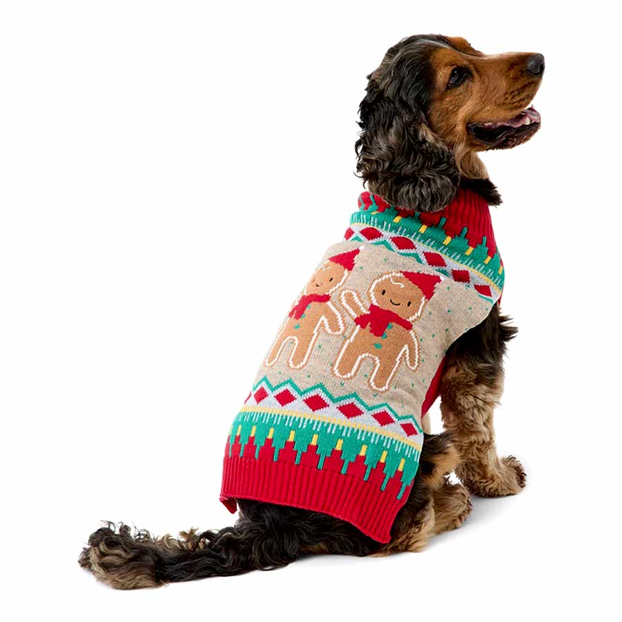 Pets at Home Christmas Gingerbread Fairisle Dog Jumper Red