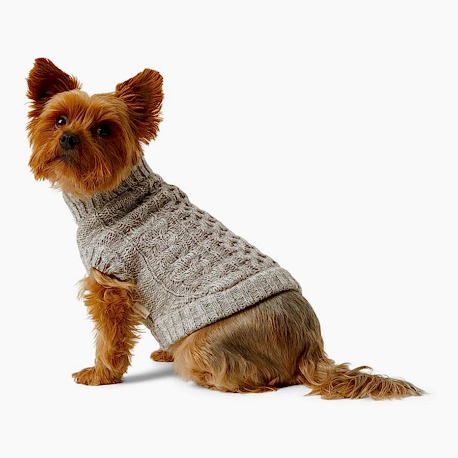 Harry Barker Cable Knit Dog Sweater with Button Detail Grey