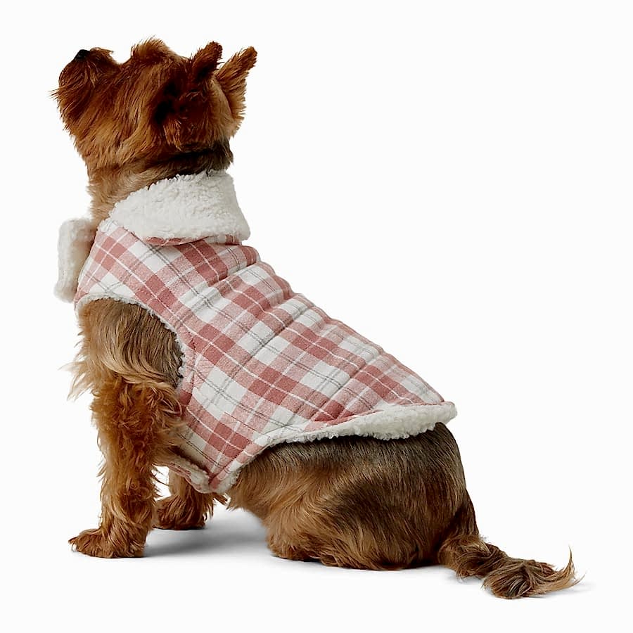 Pets at Home Quilted Plaid Dog Jacket Pink