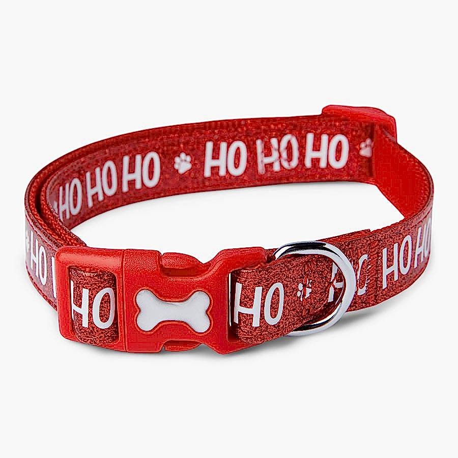 Pets at Home Christmas Ho Ho Ho Glitter Dog Collar Red